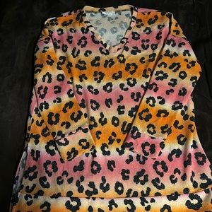 New Large Zenana pink, orange, black and yellow Cheetah print top.